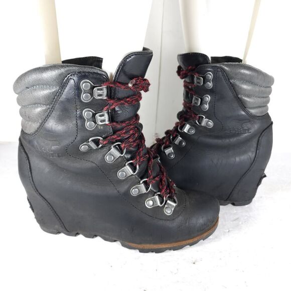 Sorel Women’s Conquest US 6 Black Leather Waterproof Wedge Ankle Winter Boots - Picture 7 of 16